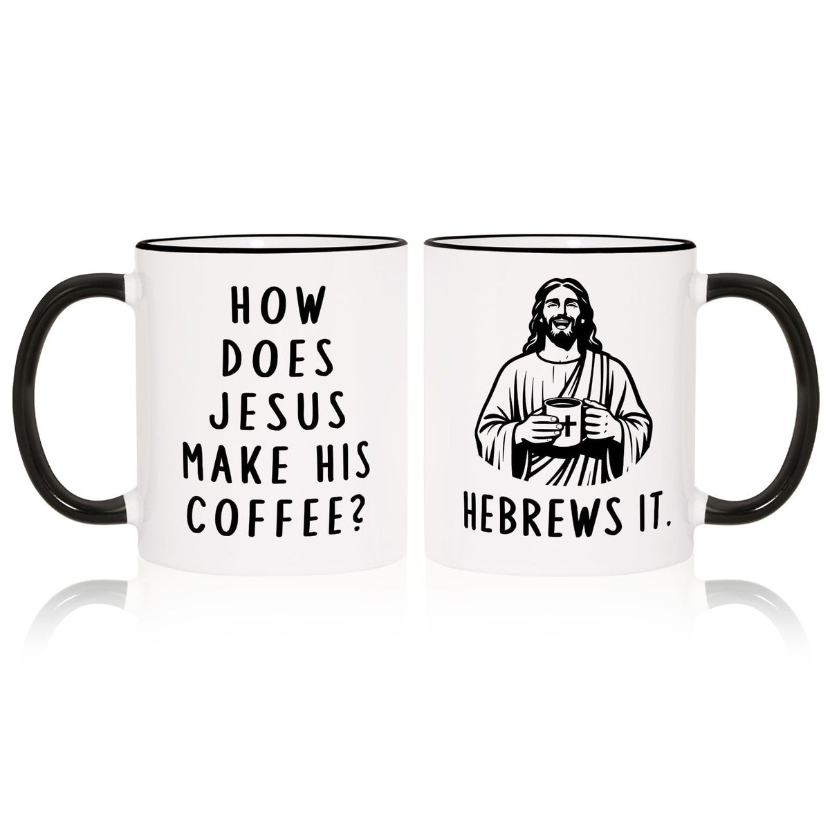 Shqiueos Jesus He Brews It mug front view with faith-inspired message for daily inspiration.