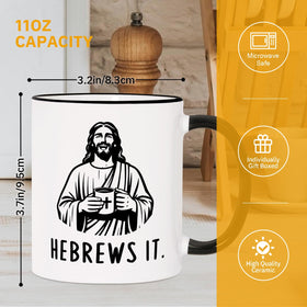Shqiueos Jesus He Brews It mug gift-ready packaging.