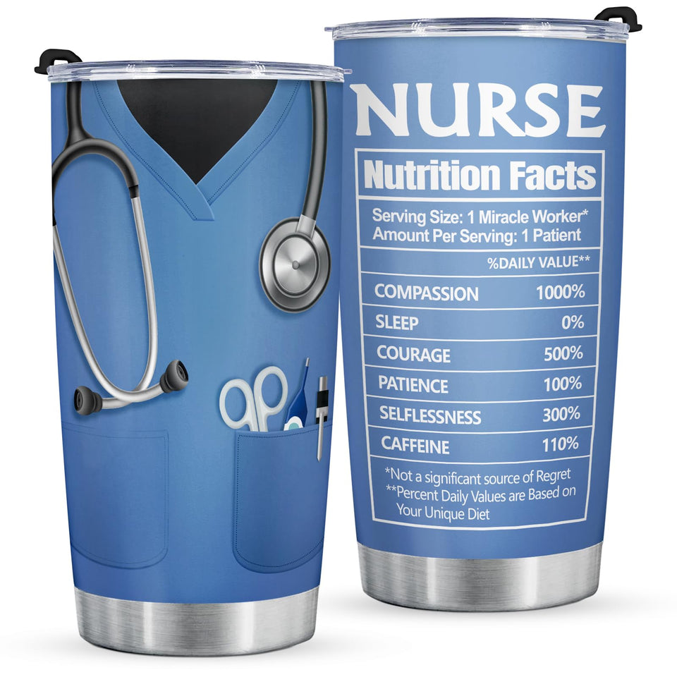 Shqiueos nurse nutrition facts tumbler with scrub design for long shifts
