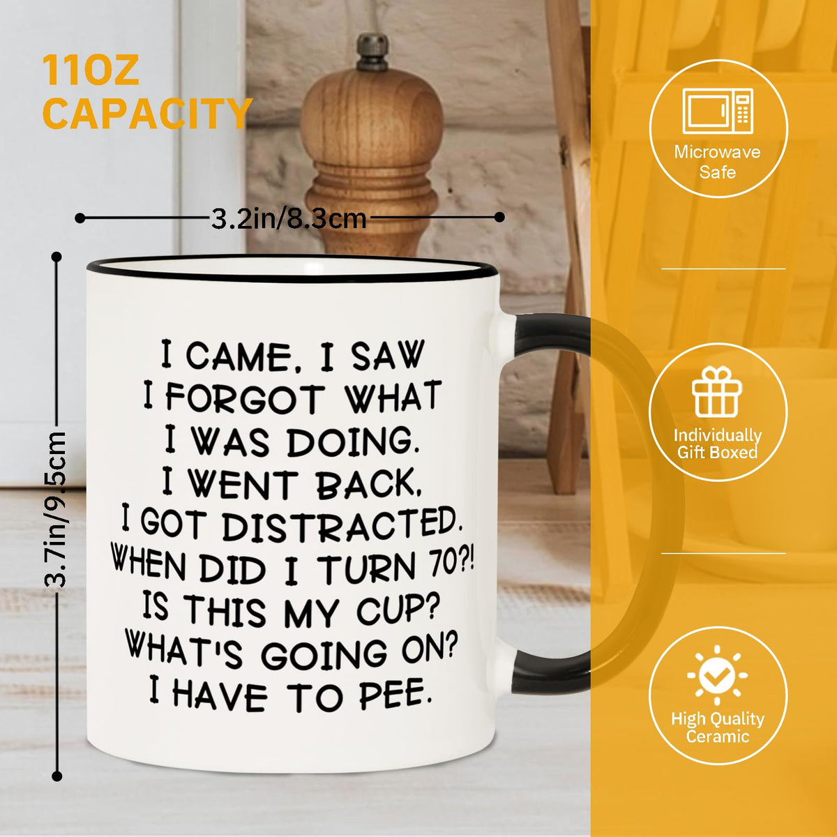 Shqiueos 11oz mug suitable for coffee, tea or hot chocolate.