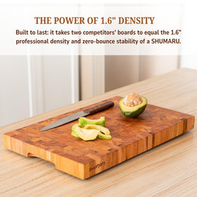 SHUMARU end-grain knife-friendly construction protects blades during chopping
