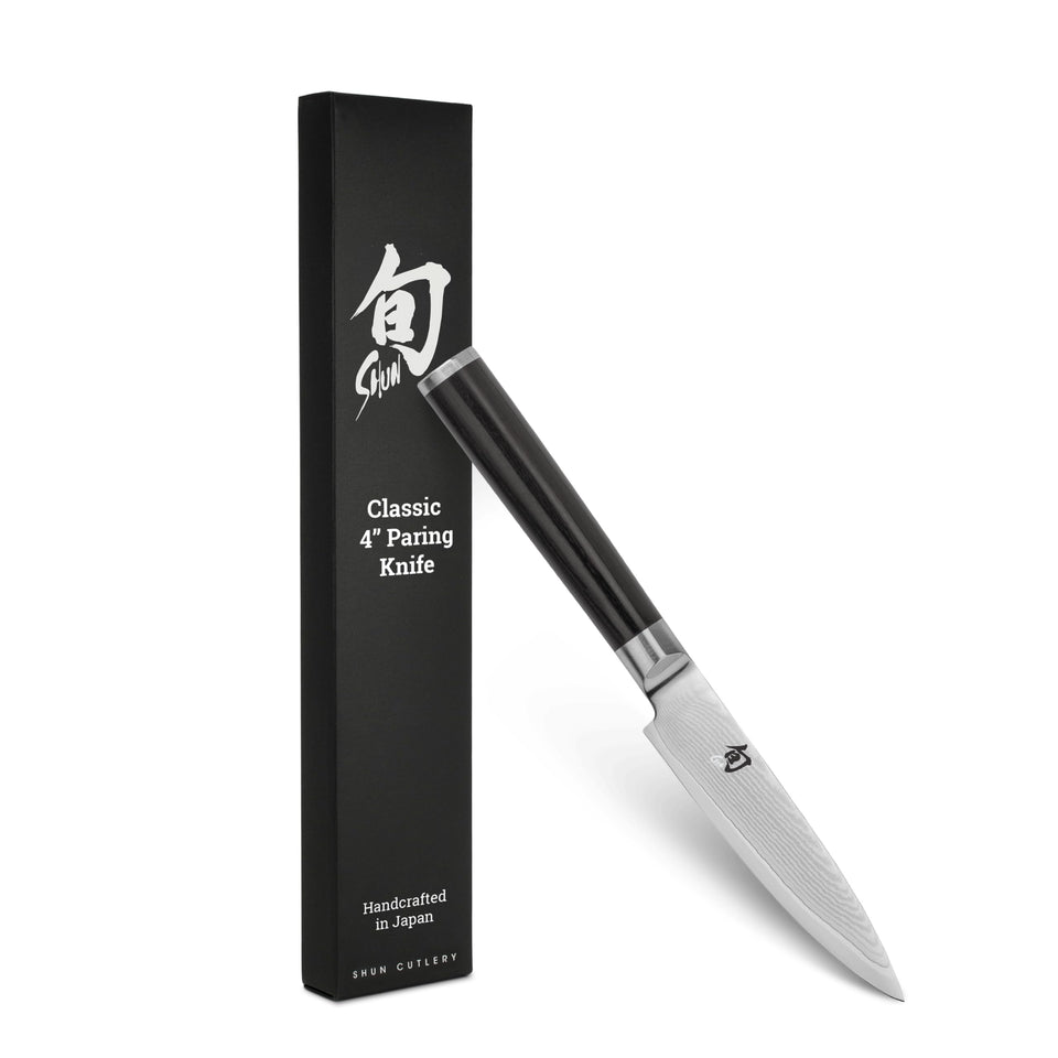Shun Classic 4-inch paring knife blade close-up for precise peeling