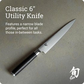 Shun Classic Damascus blade with 68 layers reducing sticking.