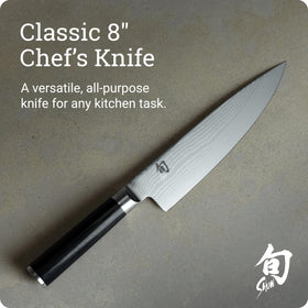 Shun Classic blade shows VG-MAX core for long-lasting sharpness in cooking