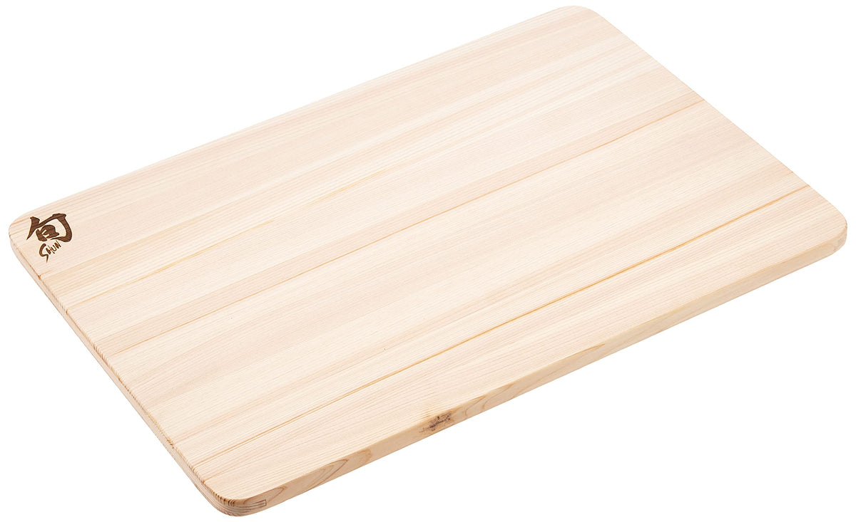 Shun Hinoki cutting board presents a chic charcuterie display setup