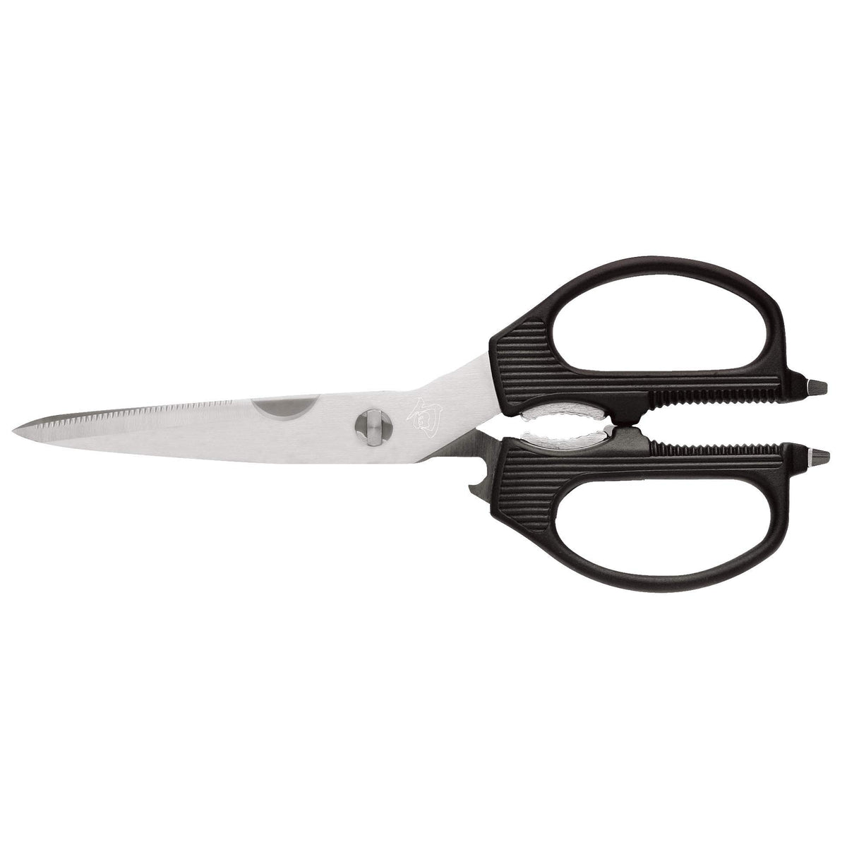 Shun multi-purpose kitchen shears body view with ergonomic grip for comfortable cutting