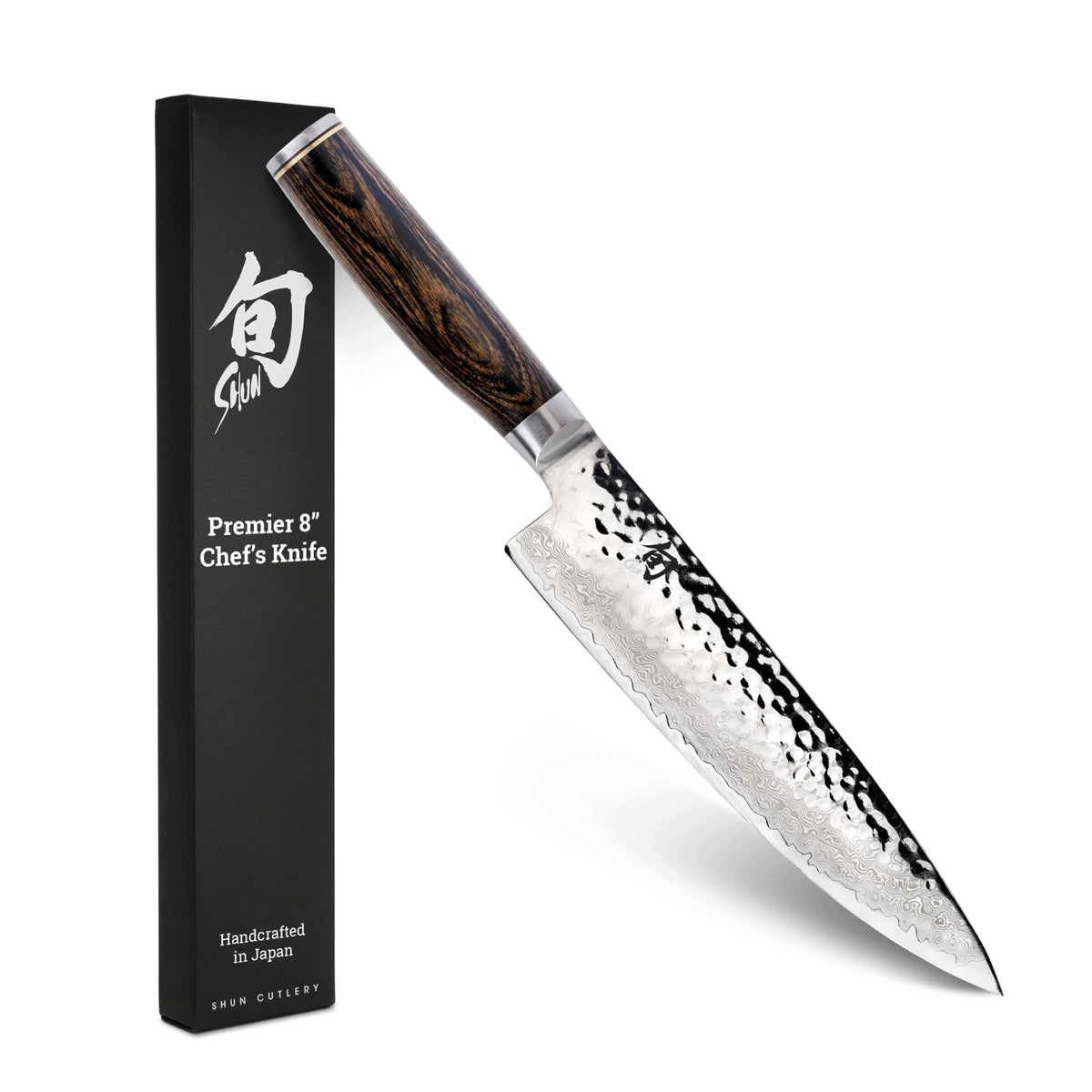 Shun Premier 8-inch Chef's Knife blade for precise slicing and prep.