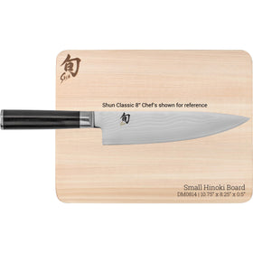 Shun Japanese craftsmanship reflected in Hinoki cutting board.