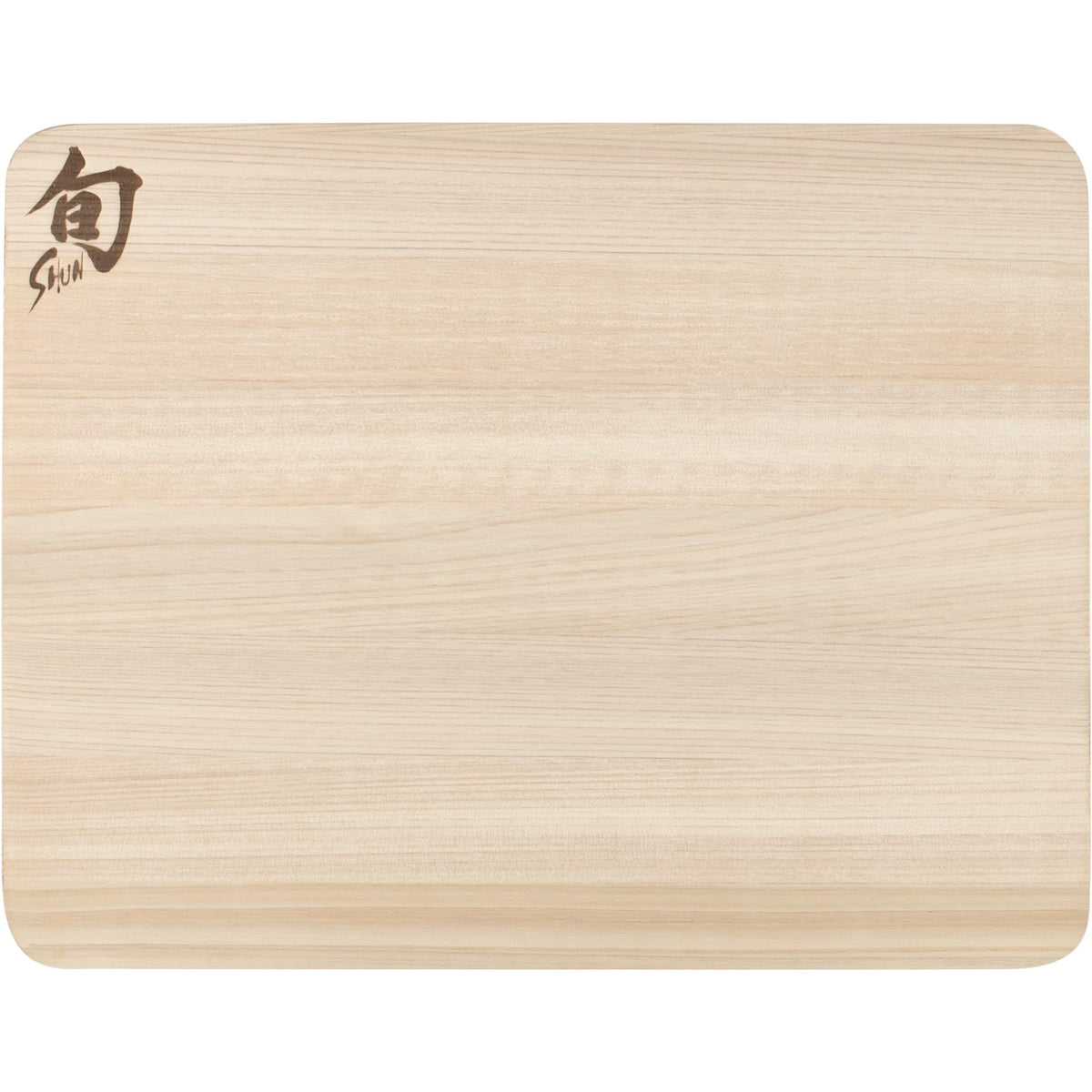 Shun Small Hinoki Cutting Board top view highlights compact size and wood grain.