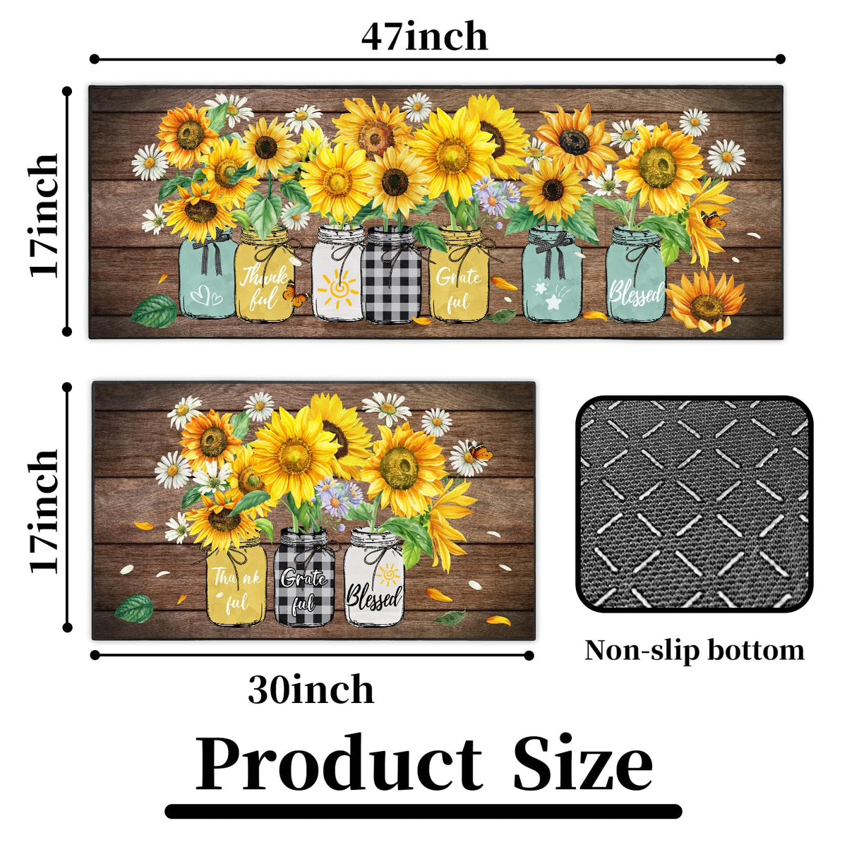 SHUNLCD sunflower kitchen rug crystal velvet surface feels soft and luxurious.