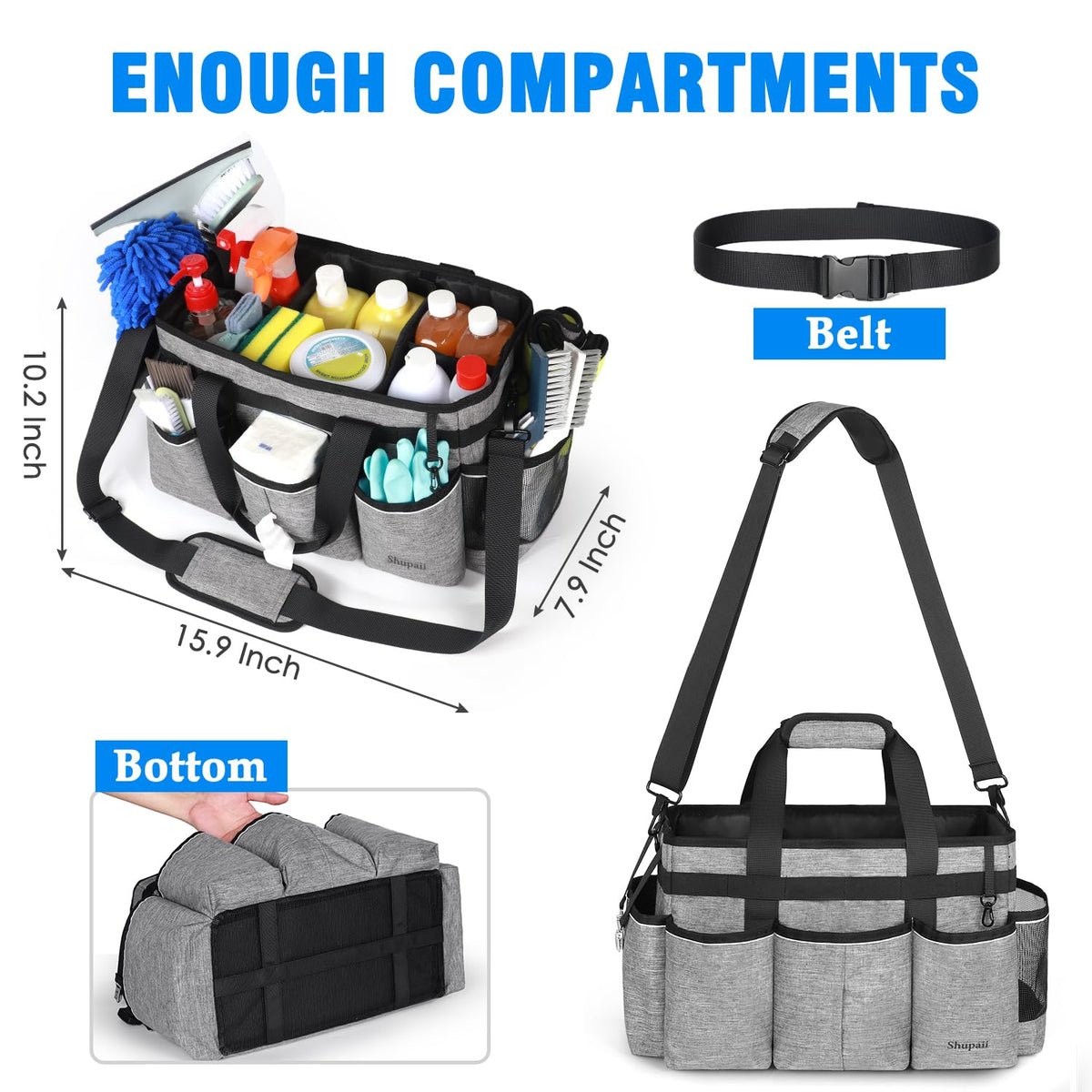 Shupaii cleaning caddy with foldable dividers to organize tools efficiently.