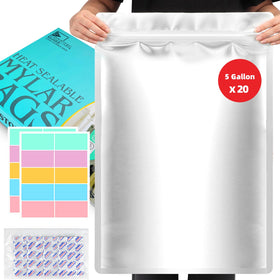 SHXWELL 5-gallon mylar bags with oxygen absorbers for durable airtight storage.