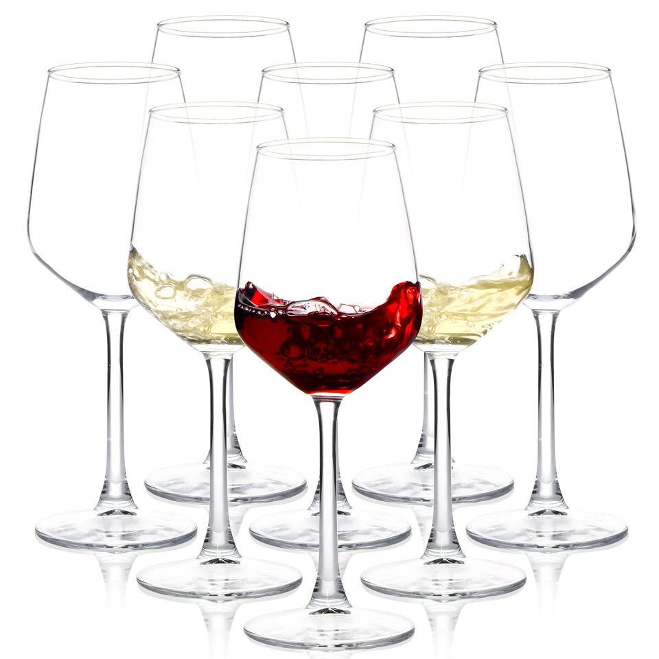 SHYRC wine glasses set 8-12oz clear long stem for elegant serving.