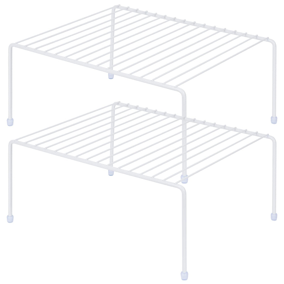 SIBAO white steel kitchen cabinet shelf rack organizing cups and dishes.