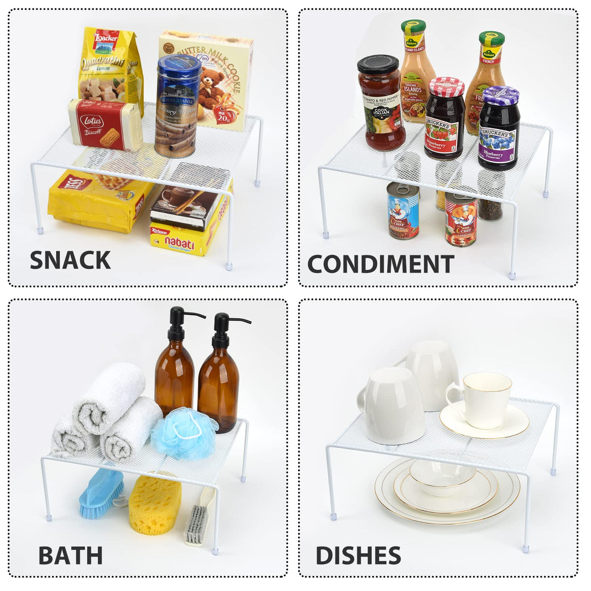 SIBAO mesh shelves pantry-storage: organized cans and bottles within easy reach.