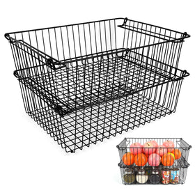 SIBAO stackable XXL basket 2-pack front view for pantry organization