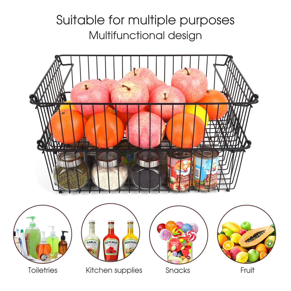 SIBAO stackable XXL basket in pantry being used to organize fruits and vegetables
