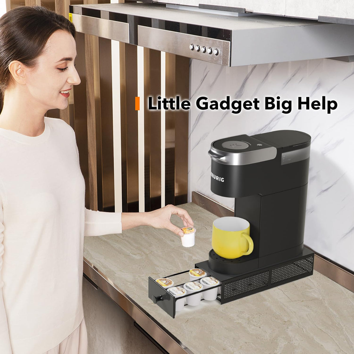 SICHEER Keurig accessory shelf integrated beside the coffee machine
