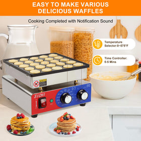 SICHI mini pancake maker control panel demonstrates precise temperature and timer control.