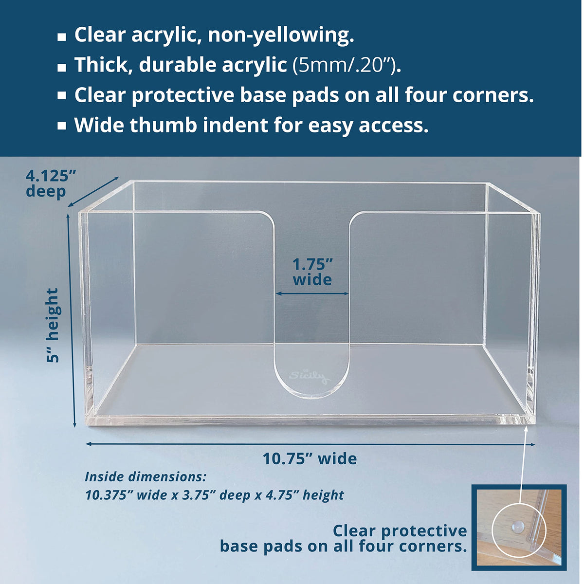 Interior dimensions of Sicily holder showing towel compatibility for folds