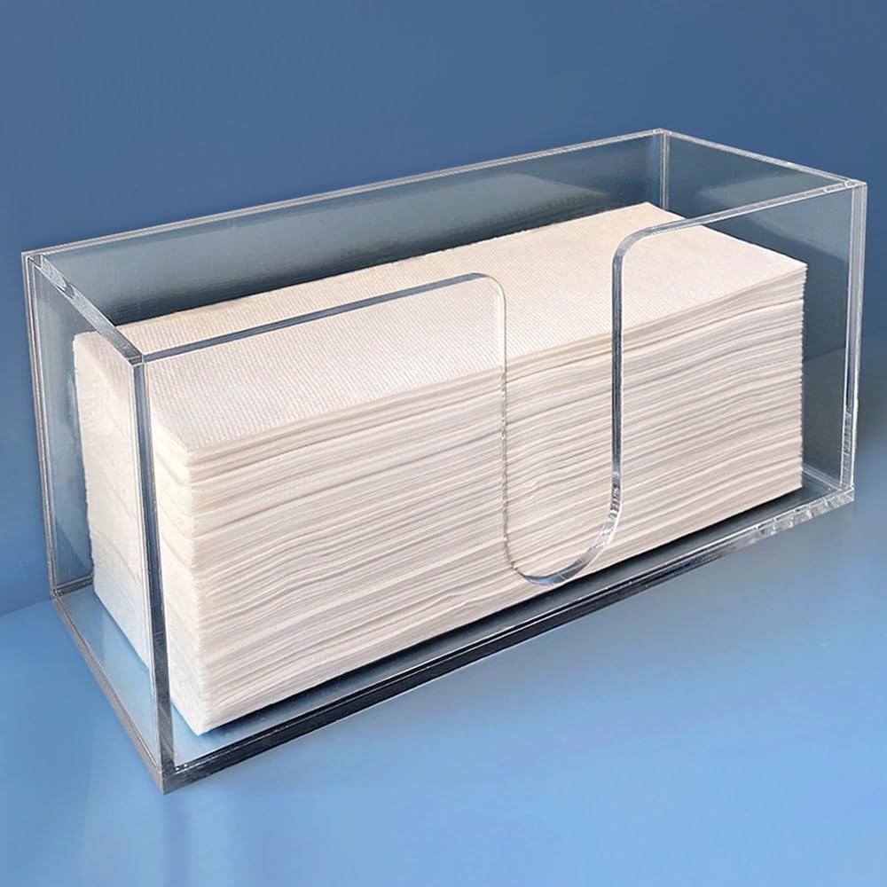 Sicily acrylic paper towel holder seen from the top view on a counter showing its slim profile