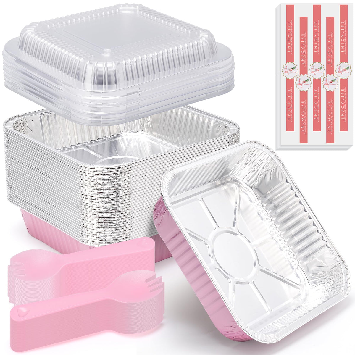 Sicliyh pink 8x8 foil pans ready for event-ready display and transport.