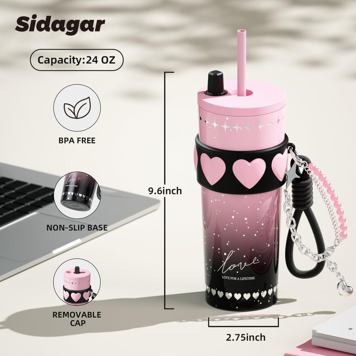 Sidagar 24oz tumbler side view highlights slim profile and grip