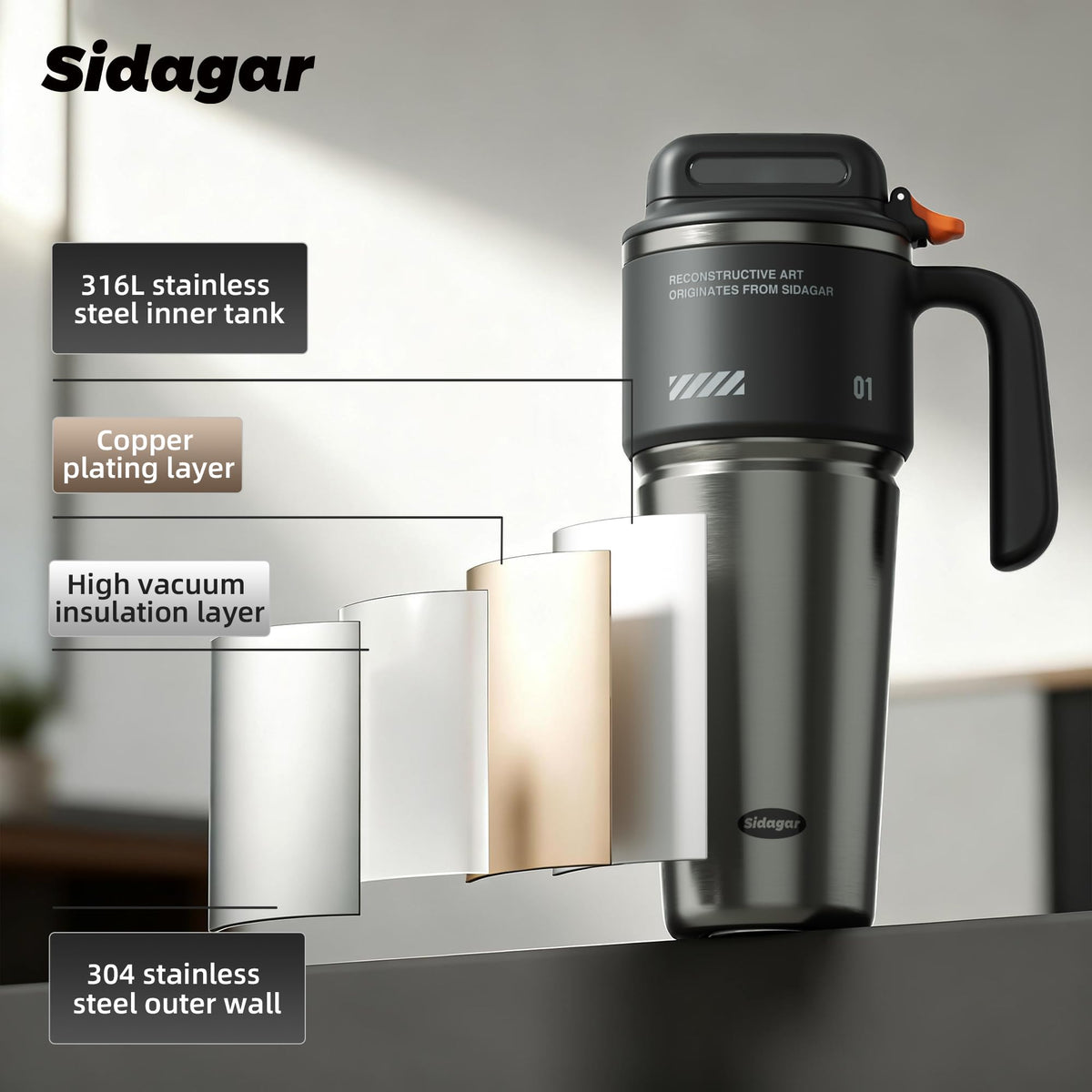 Premium 316L stainless steel body with durable powder coating.