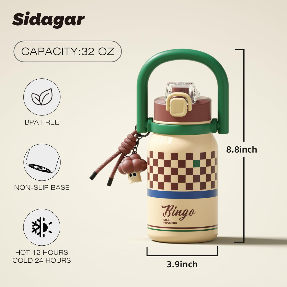 Sidagar bottle with checkerboard pattern adds stylish hydration on the go