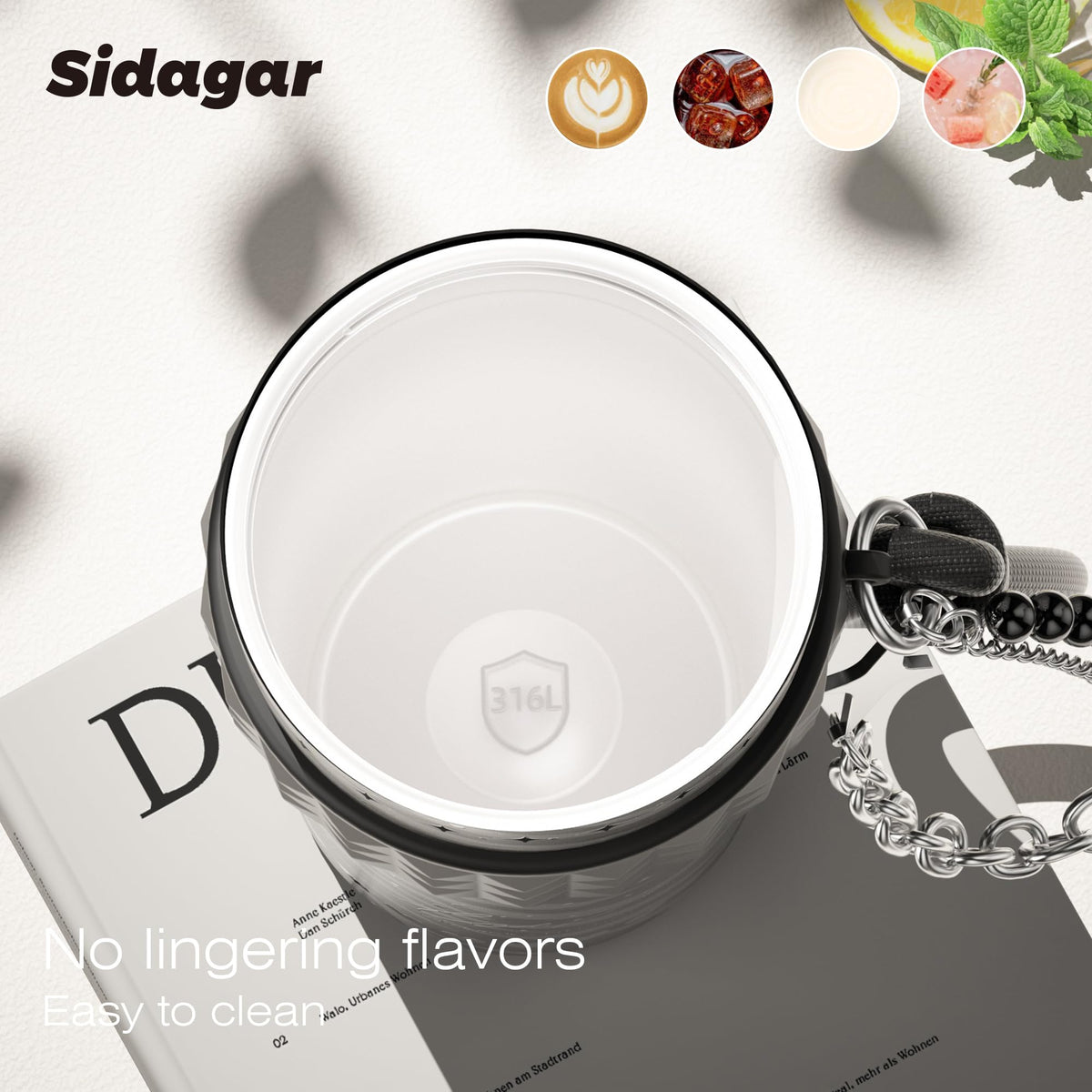 Sidagar interior electro-polished surface ensures clean taste