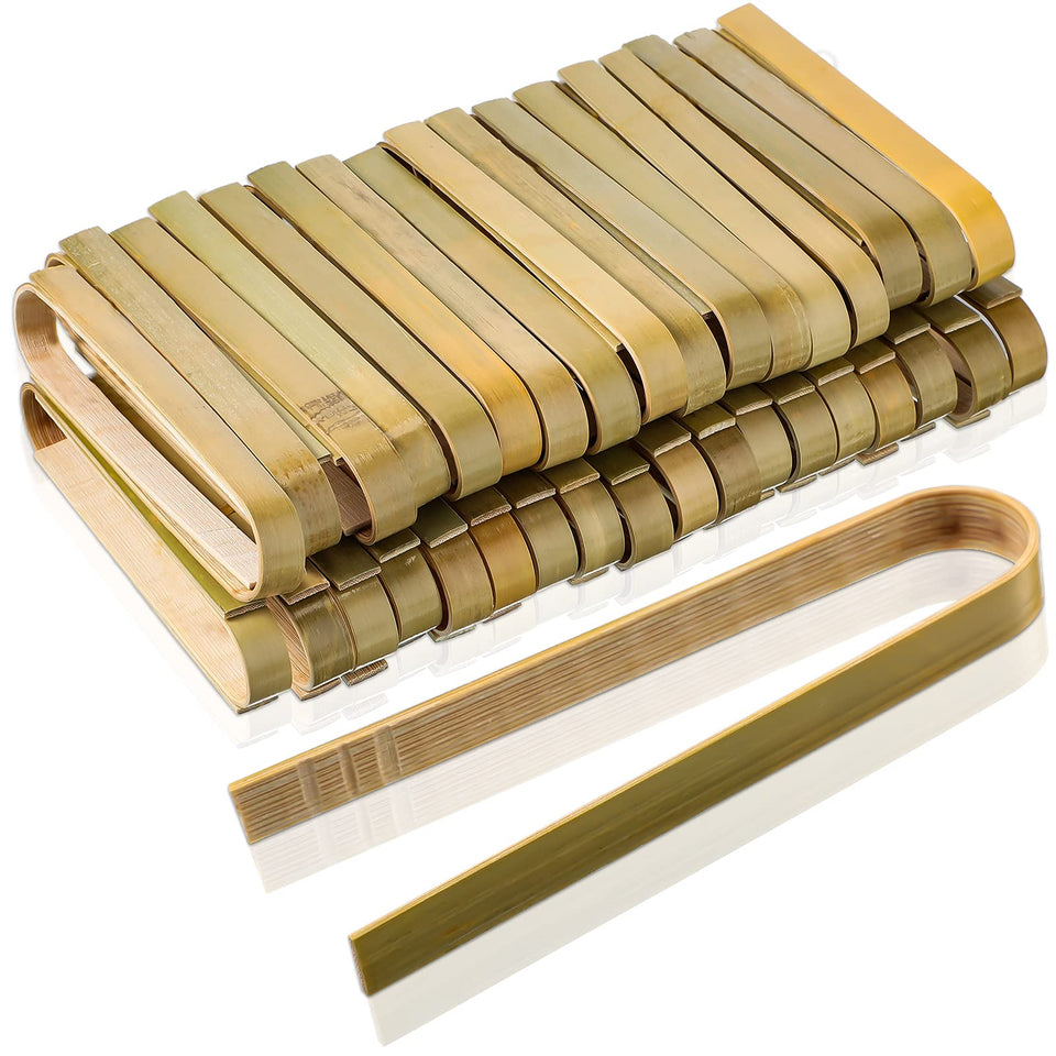 Sieral mini bamboo disposable tongs, 4 inch, ideal for quick buffet serving