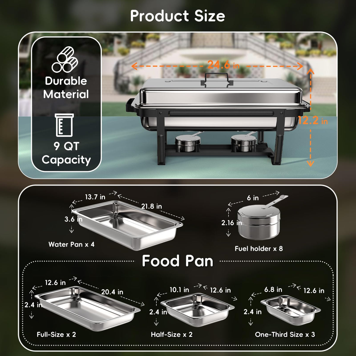 SIFER chafing dish with foldable lid handles for compact storage