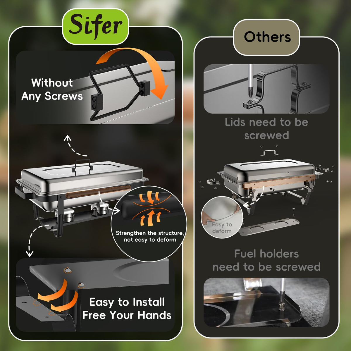 SIFER chafing dish water pan and burners setup for warmth
