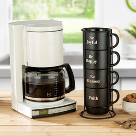 Signature Housewares Be Happy engraved mugs showcase positive messages.