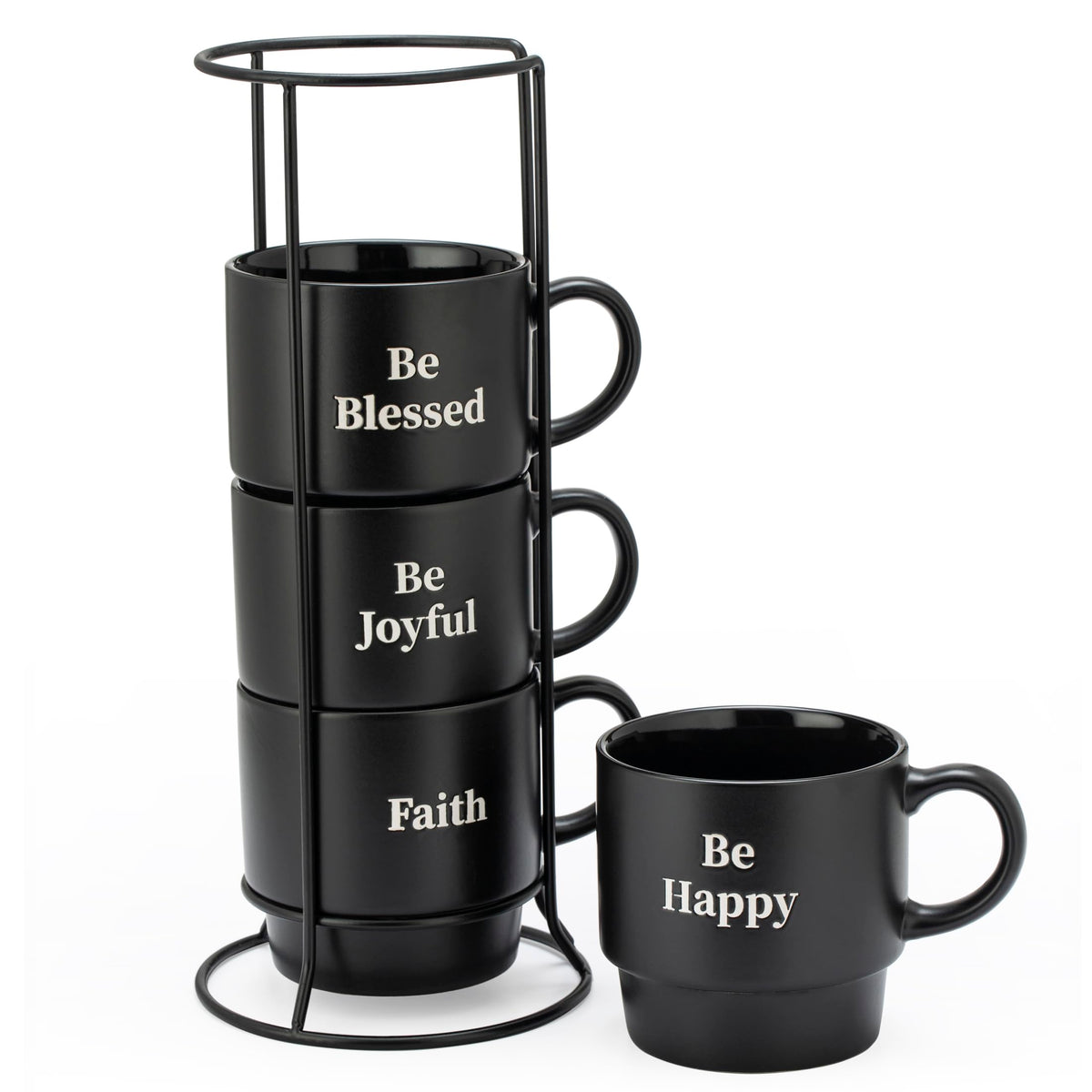 Signature Housewares stackable mug tower on a counter saves space for coffee lovers.