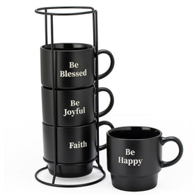 Signature Housewares stackable mug tower on a counter saves space for coffee lovers.