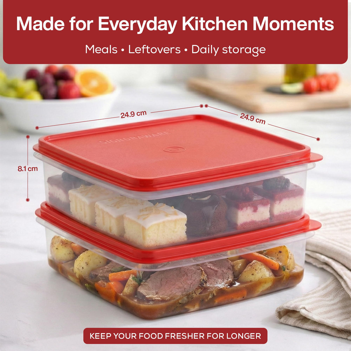 Signora Ware leakproof cookie container protects treats during transport.