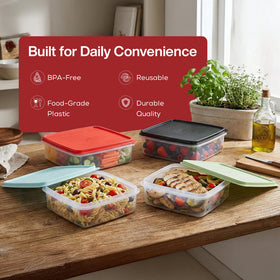 Signora Ware stackable meal prep containers save kitchen space.