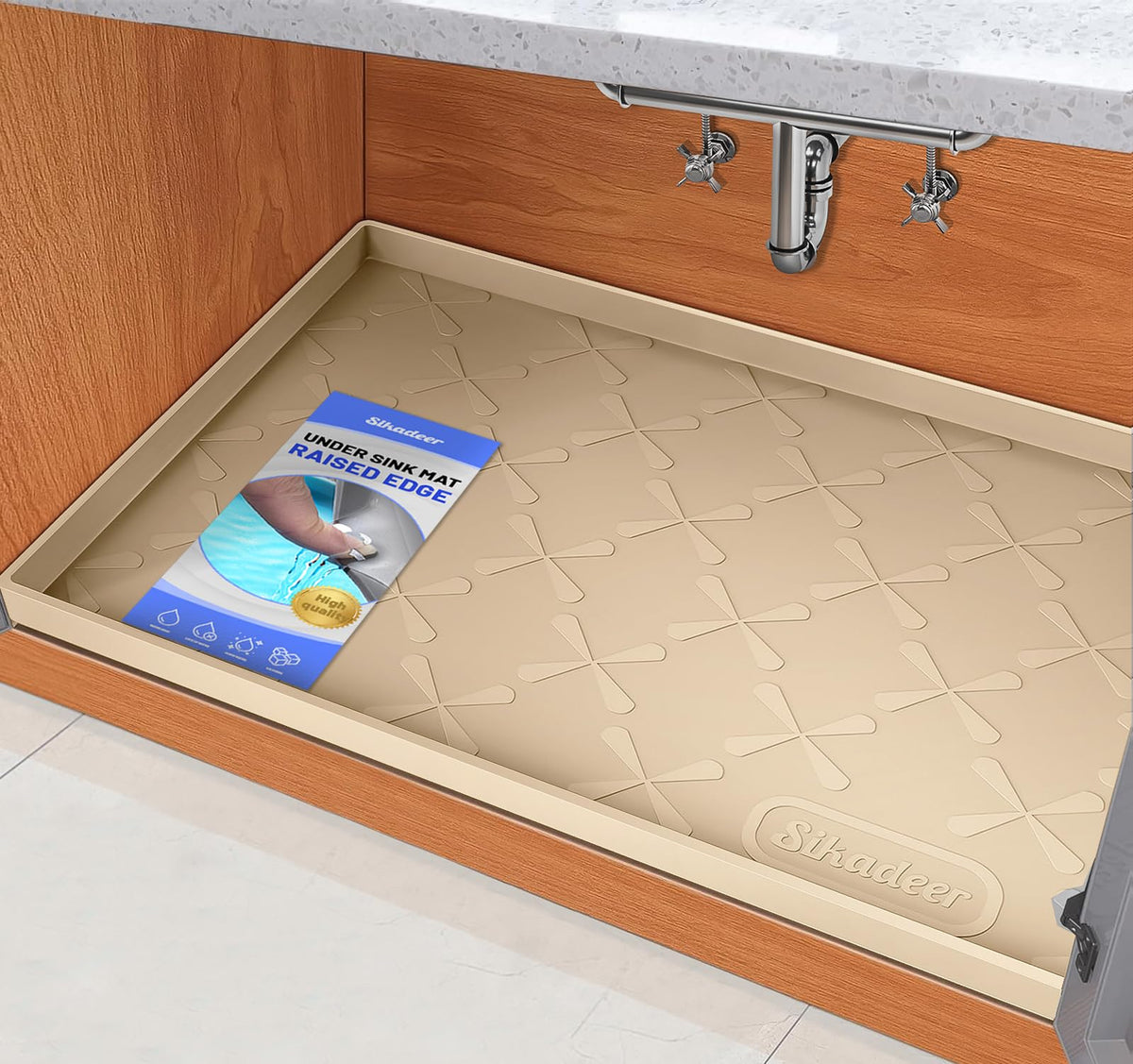 SIKADEER 31x22 under-sink mat protects cabinets from leaks and spills