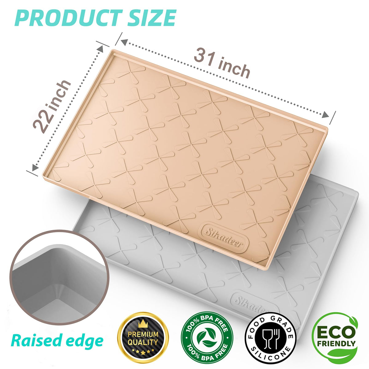 SIKADEER silicone kitchen mat waterproof surface easy to wipe clean