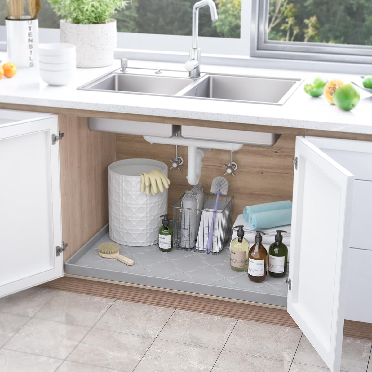 SIKADEER silicone kitchen mat doubles as drawer liner for easy cleanup and organization