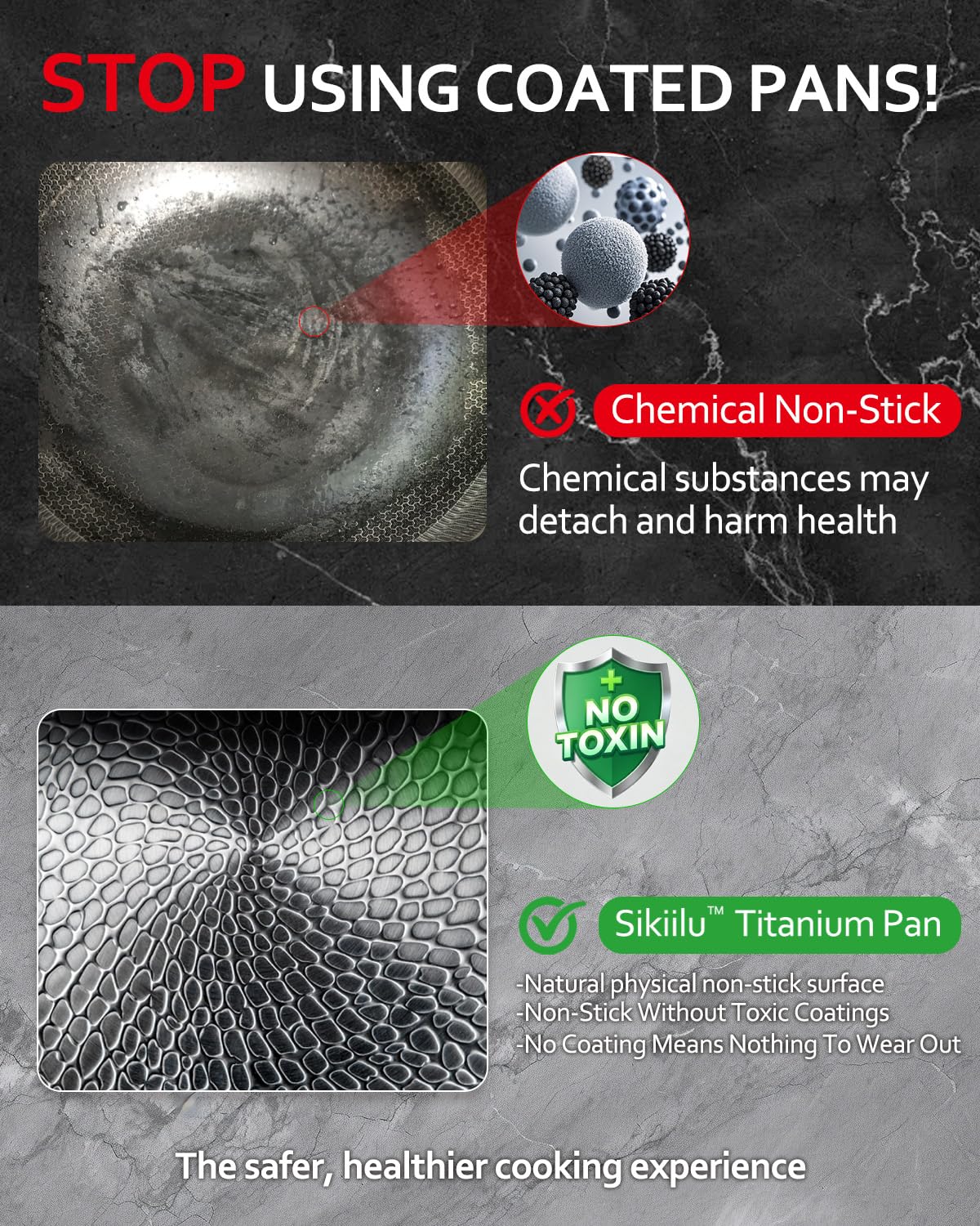 Sikiilu titanium pan with spatula included for seamless cooking.
