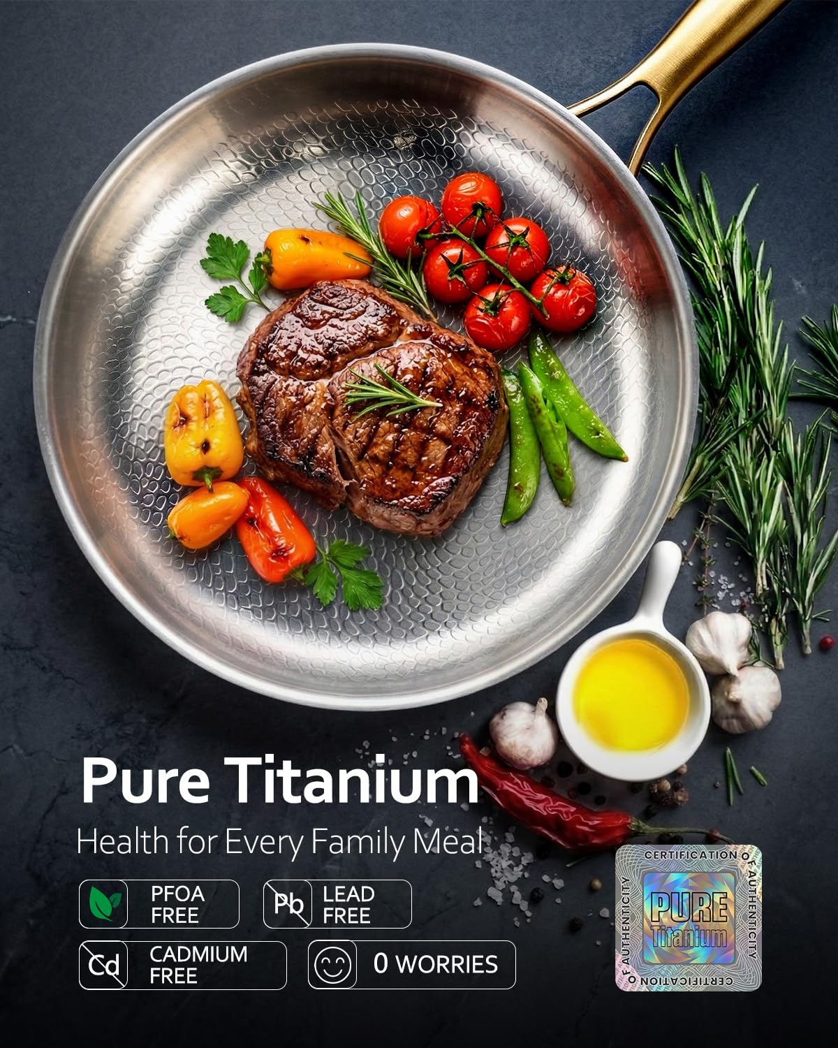 Sikiilu hammered titanium surface delivers natural nonstick.