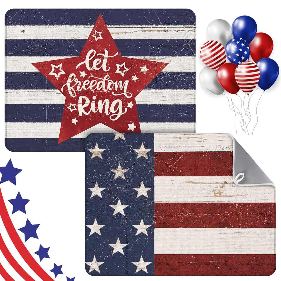 SiliFine patriotic dish-drying mat set covers ample counter space.