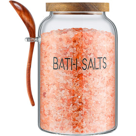 Silifine 94 oz bath salts jar with wooden lid keeps contents fresh and visible.
