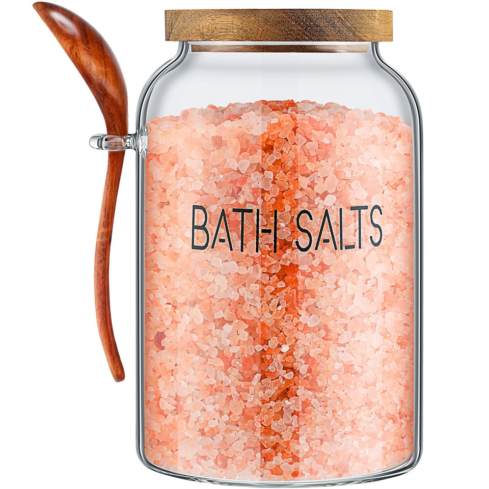 Silifine 94 oz bath salts jar with wooden lid keeps contents fresh and visible.