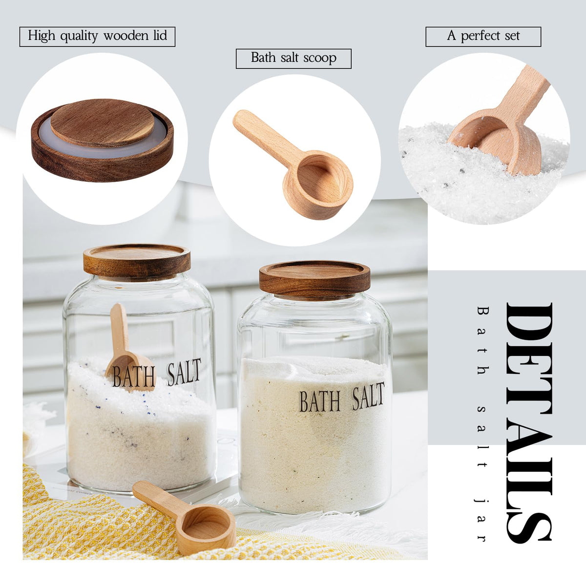 SiliFine wooden scoop with glass jar in close-up for rustic kitchen decor