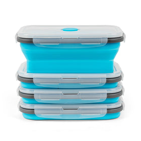 SiliSea collapsible blue container in closed view for space-saving storage.