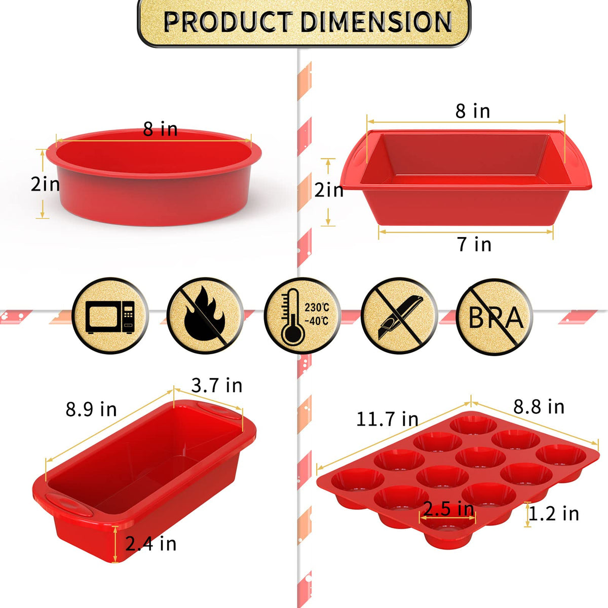 SILIVO round cake pan image shows 8-inch pan versatility for cakes and desserts.
