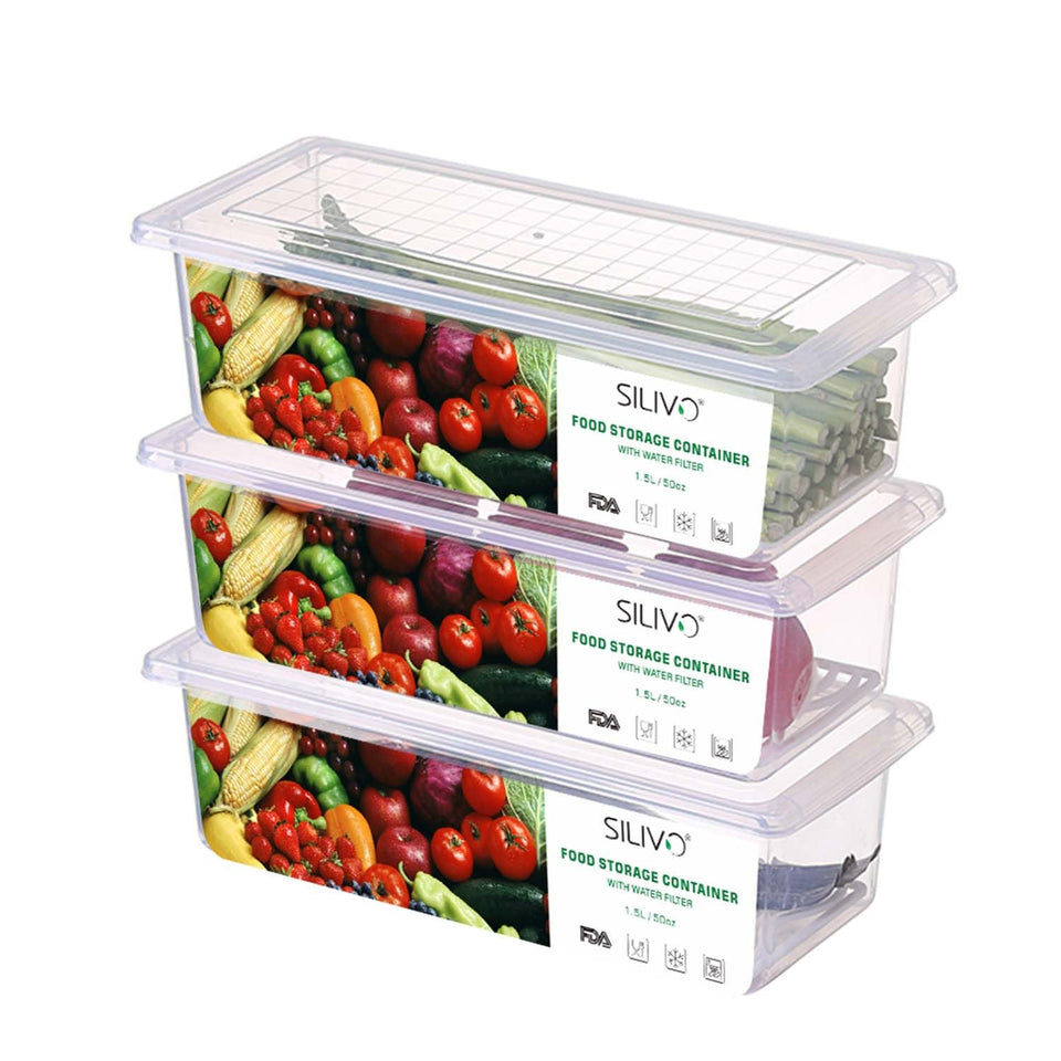 SILIVO fridge fruit storage 3-pack keeps produce organized and fresh.